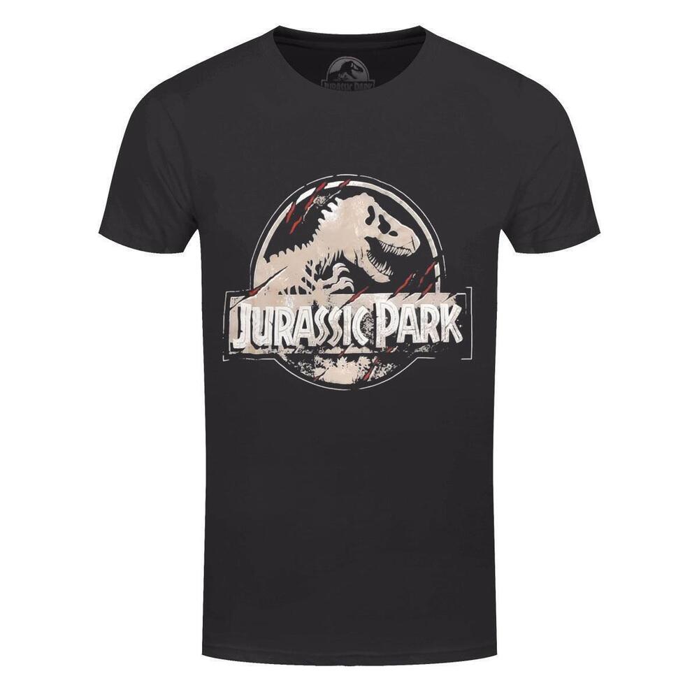 Jurassic Park Scratched Logo Mens Black Acid Wash Tshirt
